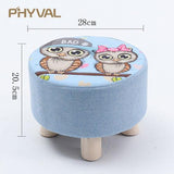 Modern Luxury Upholstered Footstool Nordic Round Pouffe Stool Wooden Leg Pattern Round Fabric 4 Legs - Avenila - Interior Lighting, Design & More