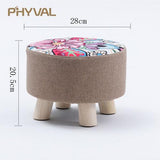 Modern Luxury Upholstered Footstool Nordic Round Pouffe Stool Wooden Leg Pattern Round Fabric 4 Legs - Avenila - Interior Lighting, Design & More