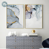 Nordic Morden Abstract Blue-gray line Wall Art Canvas Painting Golden Blue smoke Art Poster Print Wall Picture for Living Room - Avenila - Interior Lighting, Design & More