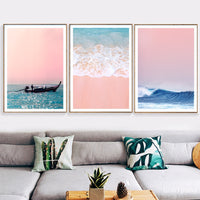 Canvas Painting Beach Ship Sea Wall Art Nordic Posters And Prints Pineapple Home Decoration Pictures For Living Room