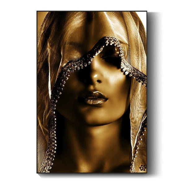 African Art Poster - Gold Woman with Covering Painting