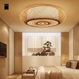 Hand-woven Bamboo Wicker Rattan Round Lantern Shade Ceiling Light Fixture Rustic Asian Japanese Plafon Lamp Bedroom Living Room