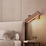 Modern Nordic Solid Wood LED Rotating Bedroom Wall Lamp