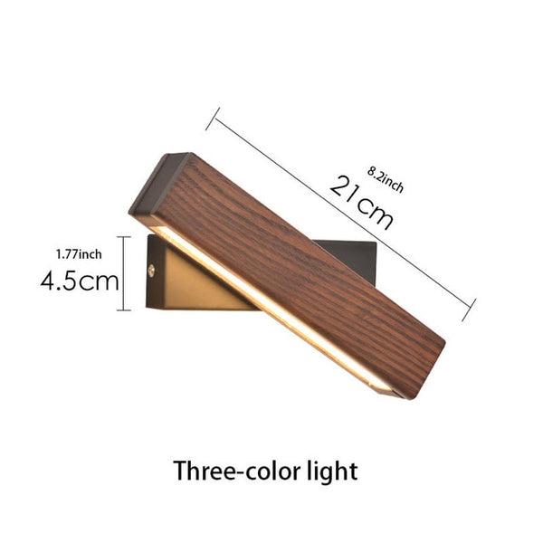 Modern Nordic Solid Wood LED Rotating Bedroom Wall Lamp