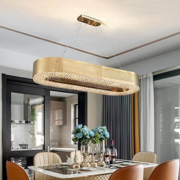 Semi-flush Modern Oval Gold Crystal Kitchen Chandelier - Avenila - Interior Lighting, Design & More