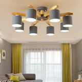 Solid Wood LED Ceiling Chandelier Light E27 With Iron Lampshade - Avenila - Interior Lighting, Design & More
